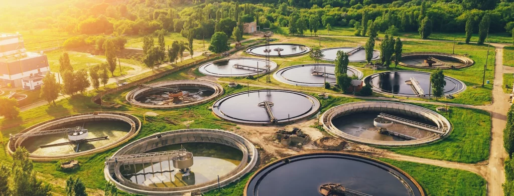 View of a large water treatment plant.